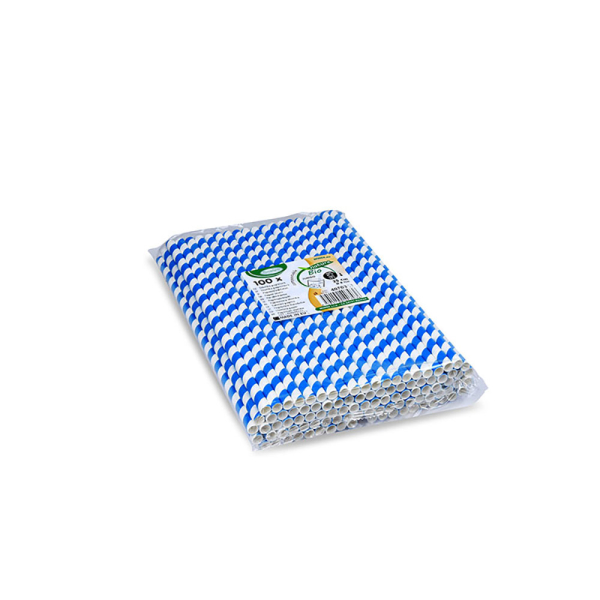 Papiertrinkhalm Spirale Blau `JUMBO` Ø8mm x 25cm (100 Stück)